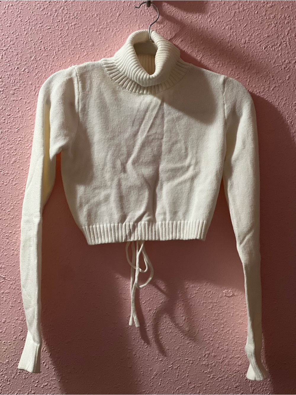 Edikted Cream Turtleneck Drawstring Crop Sweater